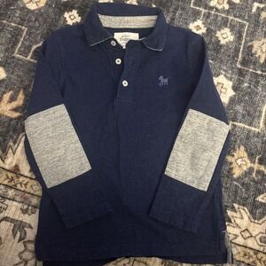 Mini Boden Boy's 6-7 Years Long Sleeve Polo Blue Gray